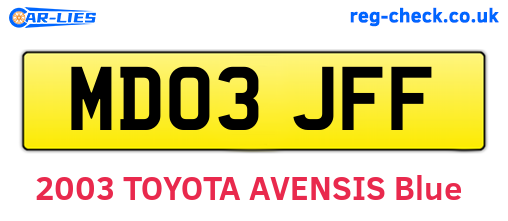 MD03JFF are the vehicle registration plates.