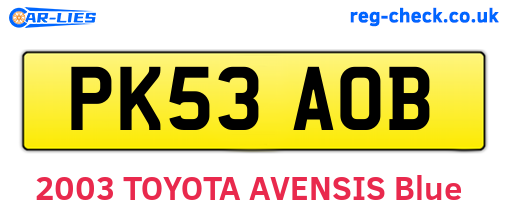 PK53AOB are the vehicle registration plates.