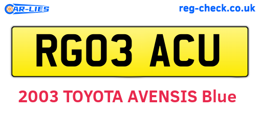 RG03ACU are the vehicle registration plates.