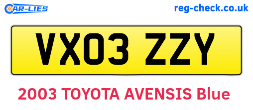 VX03ZZY are the vehicle registration plates.