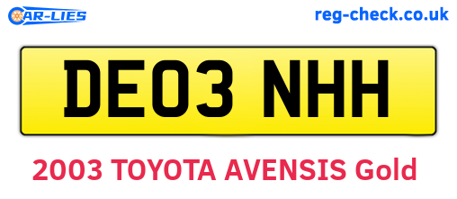 DE03NHH are the vehicle registration plates.