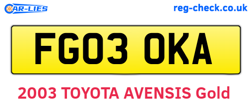 FG03OKA are the vehicle registration plates.