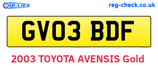 GV03BDF are the vehicle registration plates.