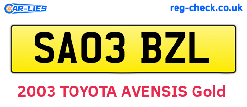 SA03BZL are the vehicle registration plates.