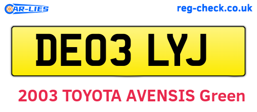 DE03LYJ are the vehicle registration plates.