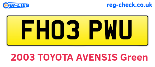 FH03PWU are the vehicle registration plates.