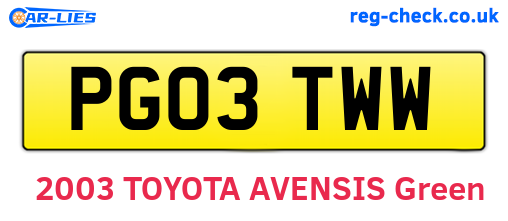 PG03TWW are the vehicle registration plates.