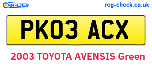 PK03ACX are the vehicle registration plates.