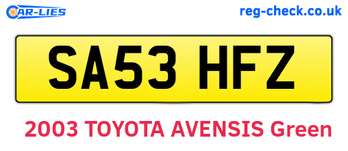 SA53HFZ are the vehicle registration plates.