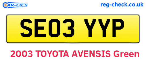 SE03YYP are the vehicle registration plates.