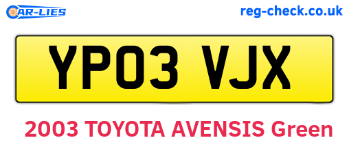YP03VJX are the vehicle registration plates.