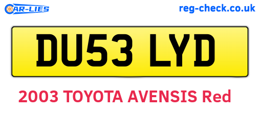 DU53LYD are the vehicle registration plates.