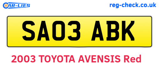SA03ABK are the vehicle registration plates.