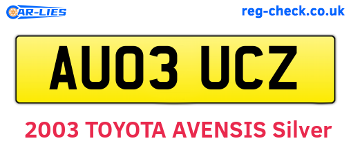 AU03UCZ are the vehicle registration plates.