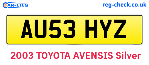 AU53HYZ are the vehicle registration plates.