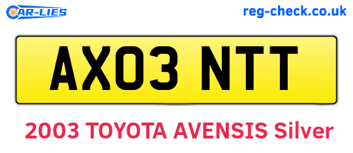 AX03NTT are the vehicle registration plates.