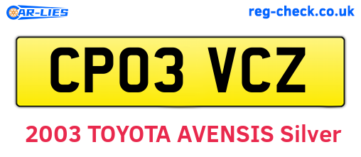 CP03VCZ are the vehicle registration plates.