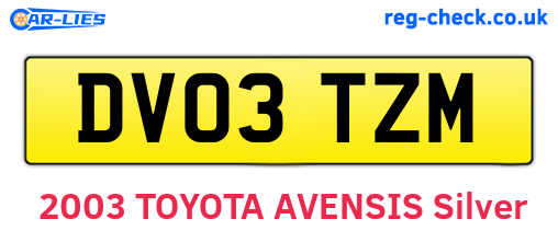 DV03TZM are the vehicle registration plates.