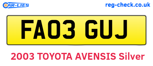 FA03GUJ are the vehicle registration plates.