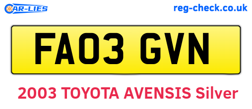FA03GVN are the vehicle registration plates.