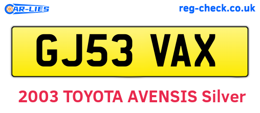GJ53VAX are the vehicle registration plates.