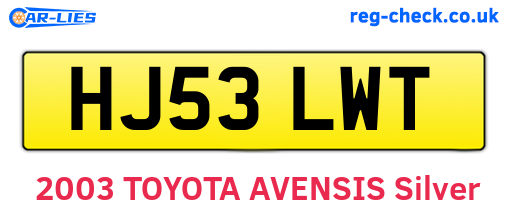 HJ53LWT are the vehicle registration plates.