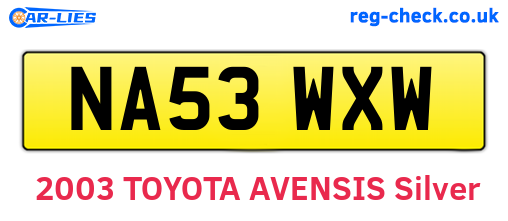 NA53WXW are the vehicle registration plates.