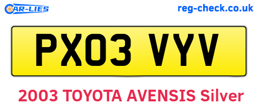 PX03VYV are the vehicle registration plates.