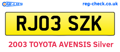 RJ03SZK are the vehicle registration plates.