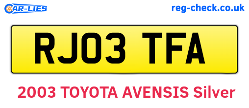 RJ03TFA are the vehicle registration plates.