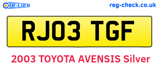 RJ03TGF are the vehicle registration plates.