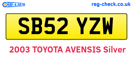 SB52YZW are the vehicle registration plates.