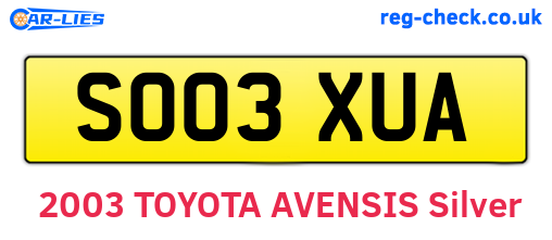 SO03XUA are the vehicle registration plates.