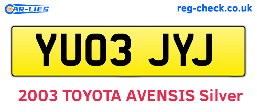 YU03JYJ are the vehicle registration plates.