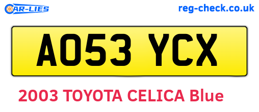AO53YCX are the vehicle registration plates.
