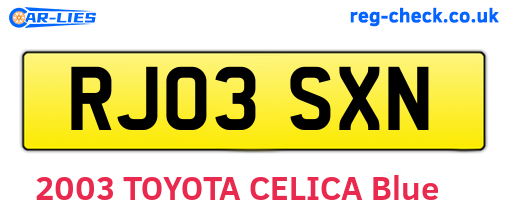 RJ03SXN are the vehicle registration plates.