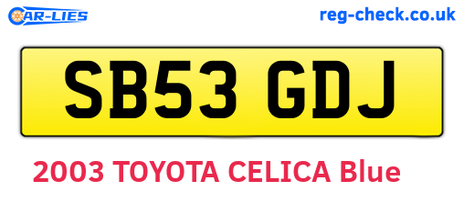 SB53GDJ are the vehicle registration plates.