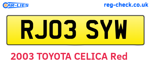 RJ03SYW are the vehicle registration plates.