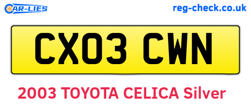 CX03CWN are the vehicle registration plates.