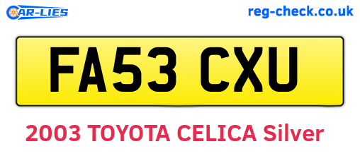 FA53CXU are the vehicle registration plates.