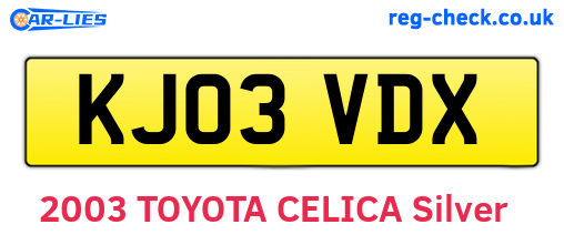 KJ03VDX are the vehicle registration plates.