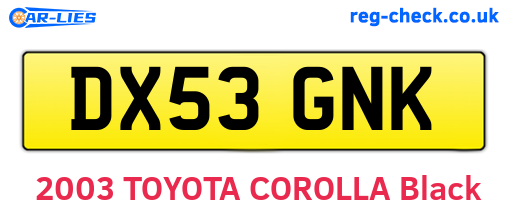 DX53GNK are the vehicle registration plates.