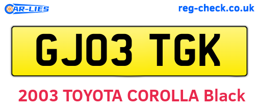 GJ03TGK are the vehicle registration plates.