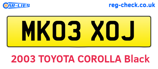 MK03XOJ are the vehicle registration plates.