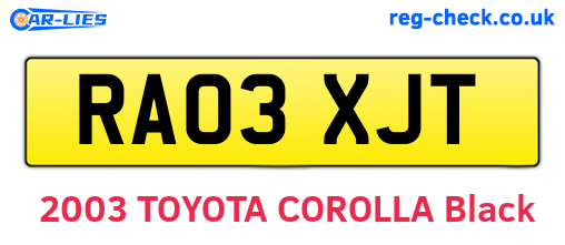 RA03XJT are the vehicle registration plates.