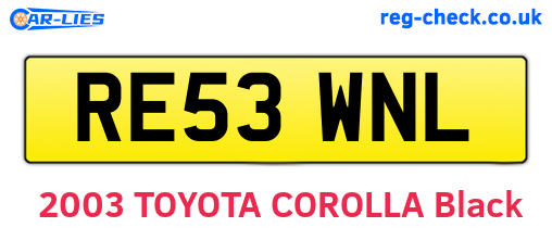 RE53WNL are the vehicle registration plates.