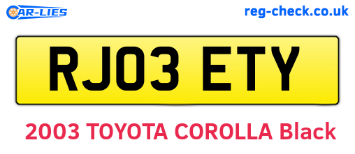 RJ03ETY are the vehicle registration plates.