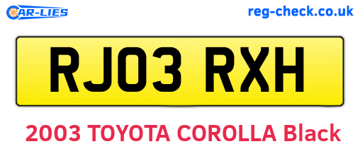 RJ03RXH are the vehicle registration plates.