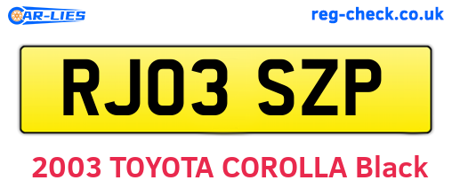 RJ03SZP are the vehicle registration plates.