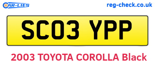 SC03YPP are the vehicle registration plates.